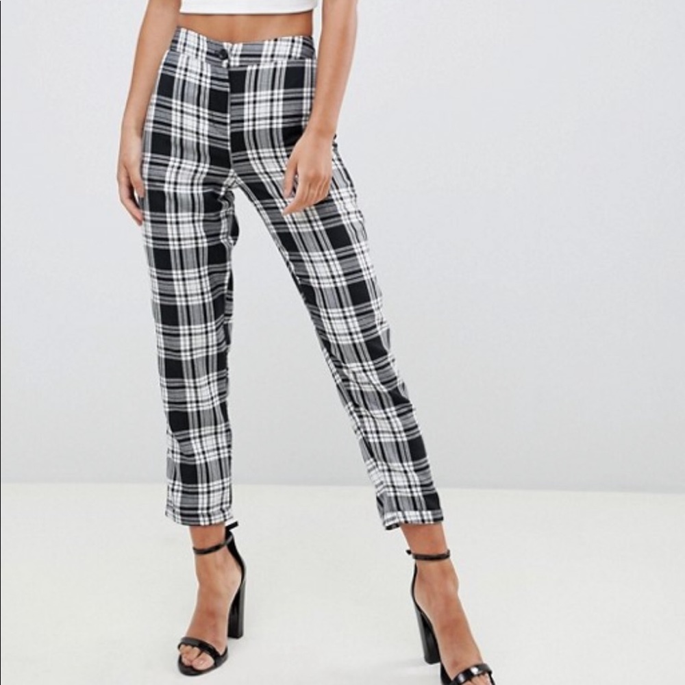 Boohoo Petite Checkered High Waist Pants